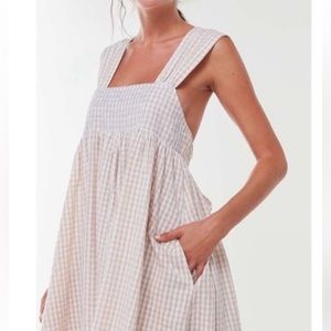 Urban Outfitters White and Tan Gingham Dress